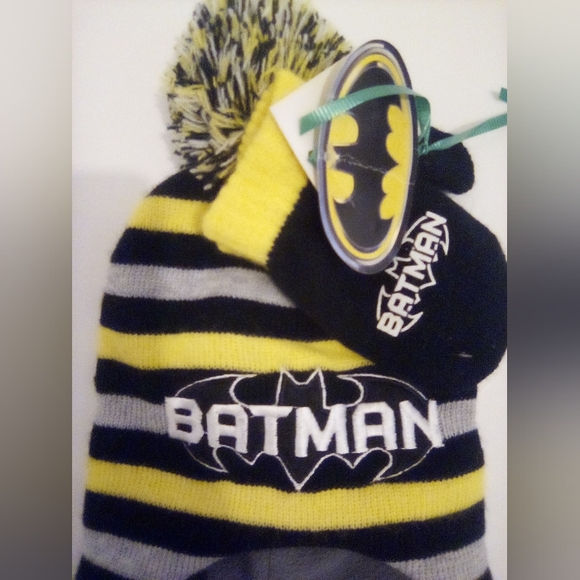 Batman DC Comics Kids Striped Peruvian Hat And Gloves Set One Size Infants - Picture 4 of 8